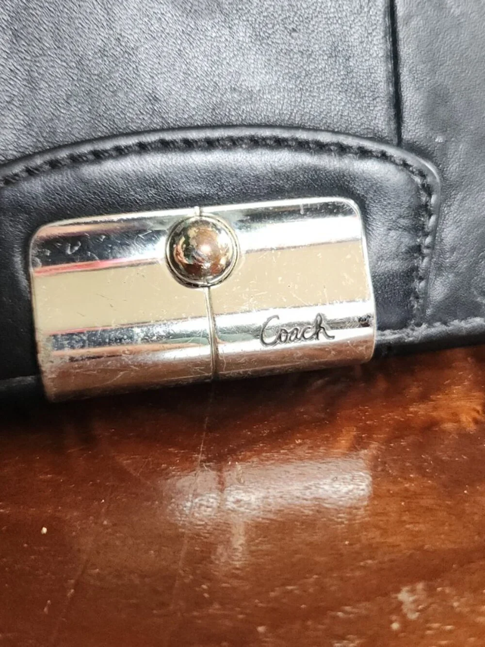 Coach Black Tri-Fold Wallet with Lavender Interior